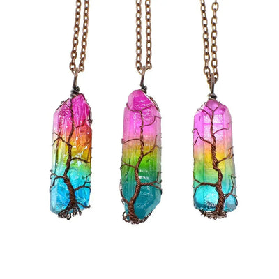 Hot Selling Stone Crystal Pillar Tree Of Life Pendant In Fashion Necklace