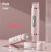 Dual-Head Electric Shaver Painless Women's Epilator Bikini Hair Removal Device in pink with two pieces shown.