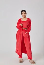 Cozy Pajama Set, 3 Piece Lounge Set, Cute Loungewear, Warm Suit Sets, Matching Set, Lounge Set, 3 Piece Pant Sets, Women Winter Dress null