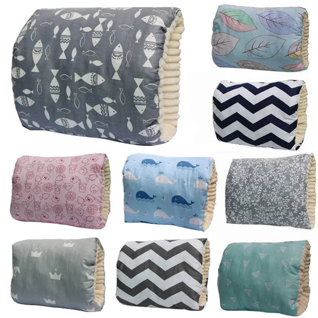 Collection of patterned cushions with different designs on a white background