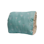 Teal blanket with triangle patterns on a white background