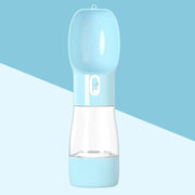 Traveling Out Portable Dog Water Dispenser in blue with silicone seal and push-button water release for pets on the go.