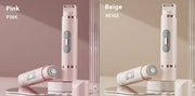 Dual-Head Electric Shaver Painless Women's Epilator in pink and beige for bikini, facial, leg, and underarm hair removal.