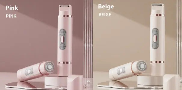 Dual-Head Electric Shaver Painless Women's Epilator in pink and beige for bikini, facial, leg, and underarm hair removal.