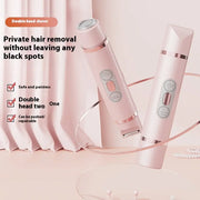 Dual-Head Electric Shaver Painless Women's Epilator Bikini Hair Removal Device in pink and beige colors.