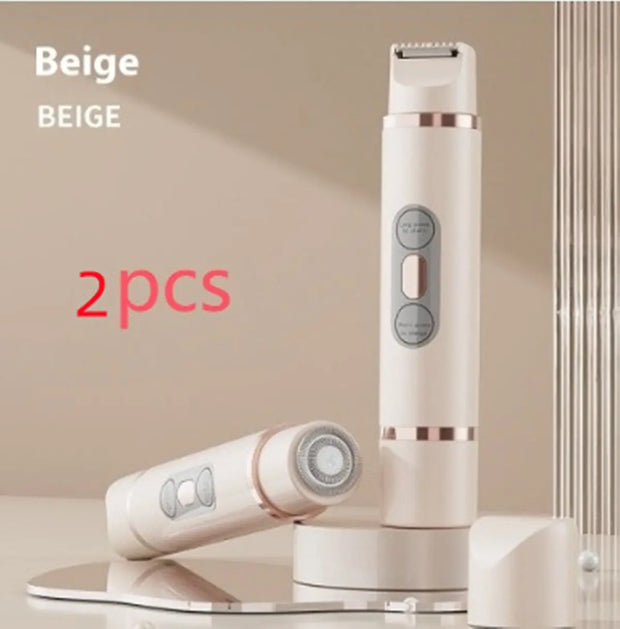 Dual-Head Electric Shaver Painless Women's Epilator Bikini Hair Removal Device USB beige color shown with 2pcs.