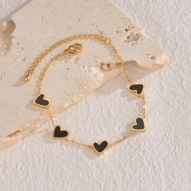 Ins Love Bracelet Stainless Steel Dripping Heart Bracelet Fashion Valentine's Day Jewelry Gift with black heart charms