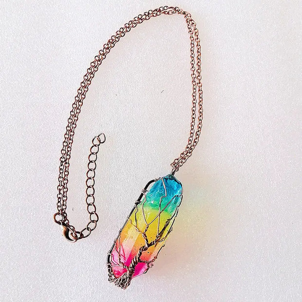 Necklace with a colorful pendant on a white background