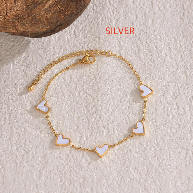 In Love Bracelet Stainless Steel Dripping Heart Bracelet Fashion Valentine's Day Jewelry Gift in gold with white hearts
