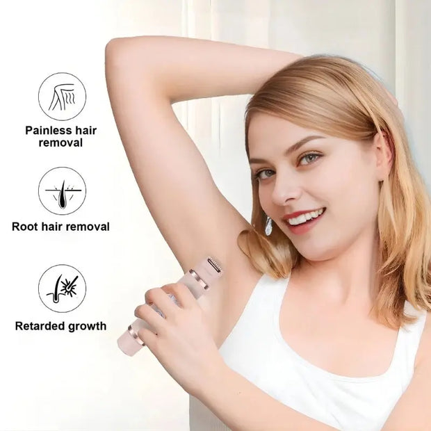 Dual-Head Electric Shaver Painless Women's Epilator used for underarm hair removal with gentle, painless, and root hair removal benefits.
