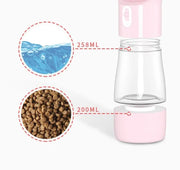Traveling Out Portable Dog Water Dispenser shows separate compartments for 258ml water and 200g dog food storage.