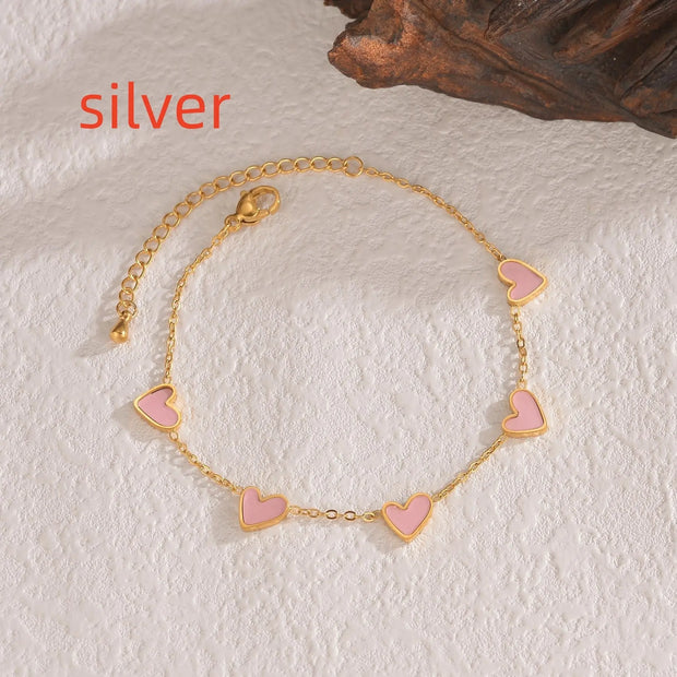 In Love Bracelet Stainless Steel Dripping Heart Bracelet Fashion Valentine's Day Jewelry Gift in pink hearts on gold chain