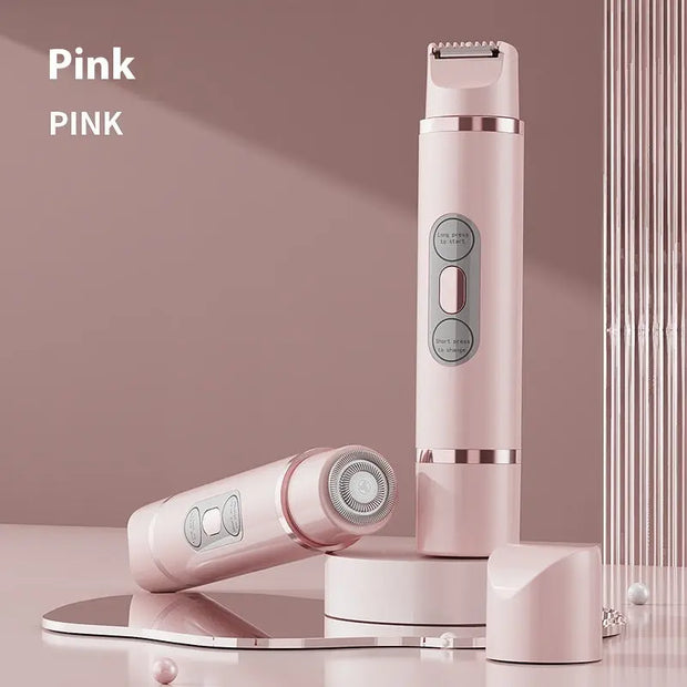 Dual-Head Electric Shaver Painless Women's Epilator Bikini Hair Removal Device in pink for face, body, legs, underarm lips