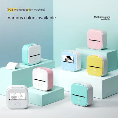 Portable Mini Thermal Label Printer, Home Photo Printer Student Wrong Question Printer Bluetooth-compatible Mini Label Printer Price Tag in multiple colors displayed.