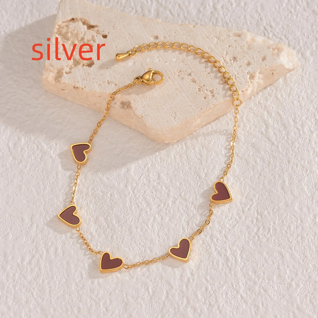 Ins Love Bracelet Stainless Steel Dripping Heart Bracelet Fashion Valentine's Day Jewelry Gift in gold with heart charms