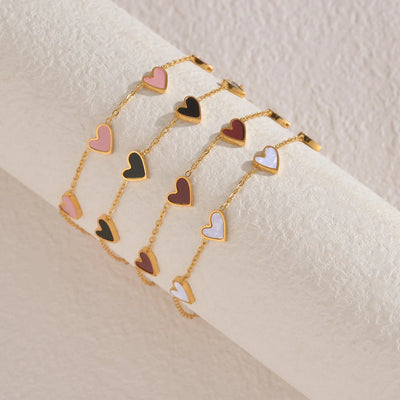Ins Love Bracelet Stainless Steel Dripping Heart Bracelet Fashion Valentine's Day Jewelry Gift in various colors on gold chains