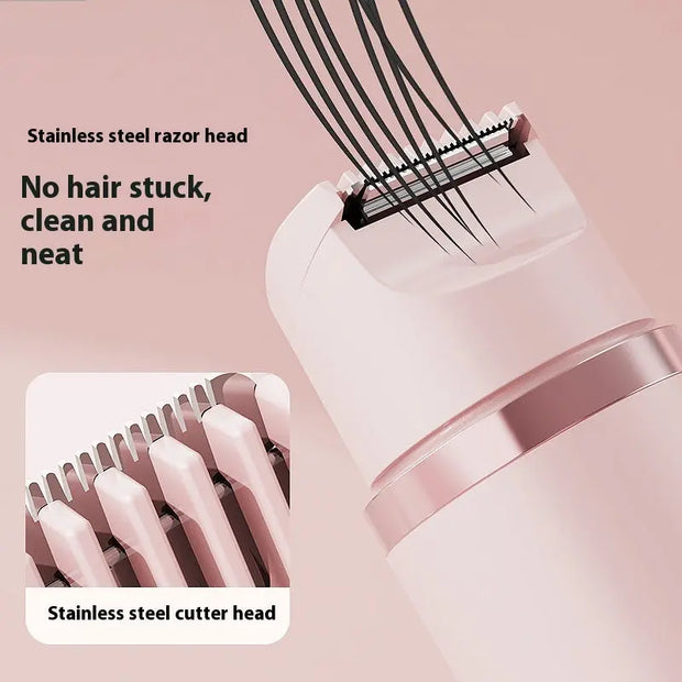 Dual-Head Electric Shaver Painless Women's Epilator with stainless steel razor and cutter heads for clean hair removal.