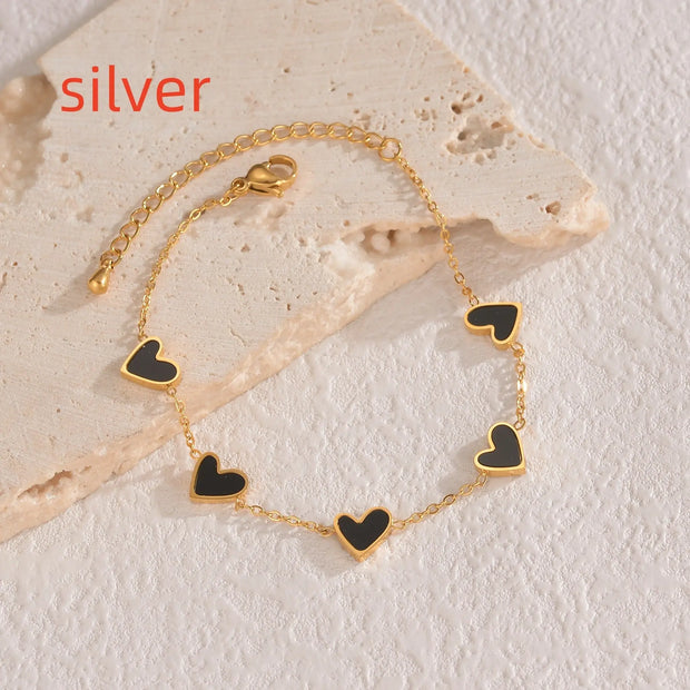 Ins Love Bracelet Stainless Steel Dripping Heart Bracelet Fashion Valentine's Day Jewelry Gift in gold with black hearts